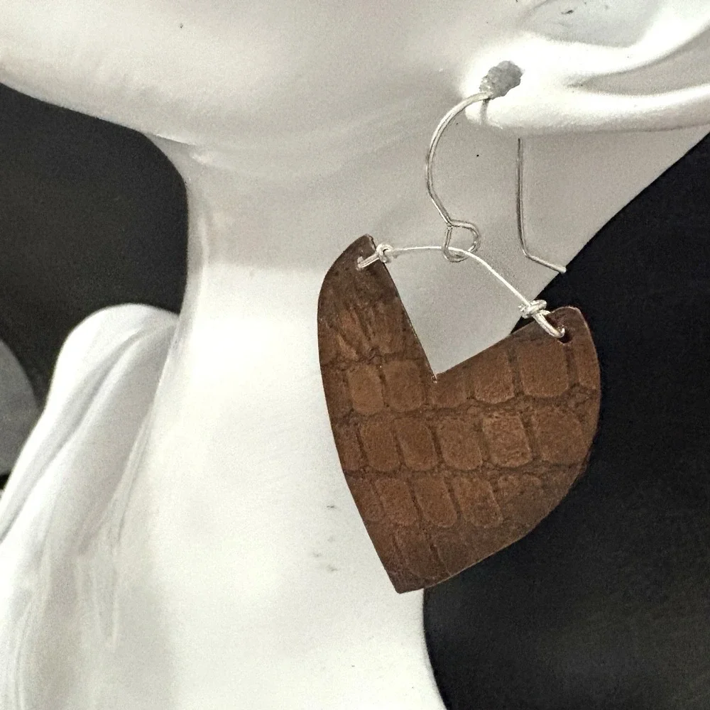 Large Heart Earrings Solid Copper Embossed